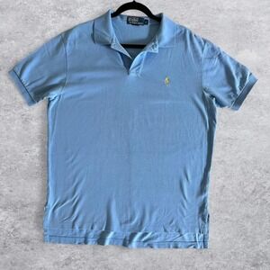 Polo Ralph Lauren Mens Blue Short Sleeve Pique Polo Shirt Large Yellow Pony